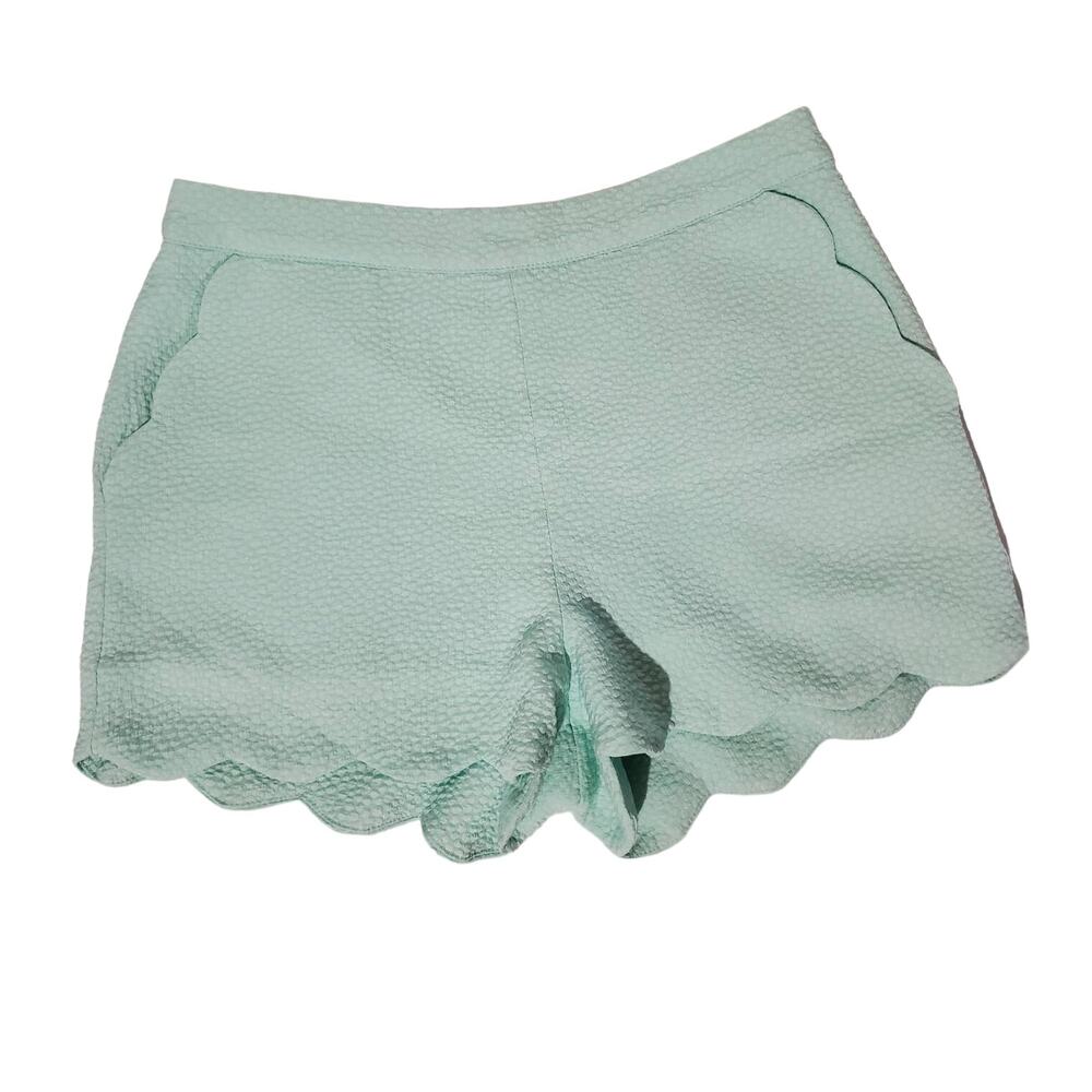 Moon Women's Scalloped Pastel Teal Textured Shorts Size S Light Blue Green